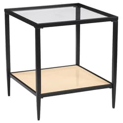 Coaster Home Furnishings Amherst Glass Top Metal with Cane Shelf End Table Black