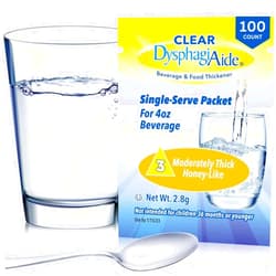 DYSPHAGIAIDE Clear DysphagiAide - A Dysphagia Thickener - Instant Beverage and Food Thickener, Box of 100 Single Serve Packets Level 3 Thickener Sachets - Moderately Thick (Honey-Like Thickness)
