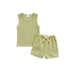 NANYKNIGHTY Infant Baby Girl Boy Summer Clothes Ribbed Outfit Solid Sleeveless Top Elastic Pants Short Set 2Pcs