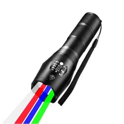 Lcyyo 4 in 1 Multicolor flashlight, 300 Lumen Zoomable One Mode White Red Green Blue Light, Hunting Flashlight
