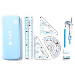 Swert 8 Pieces Math Geometry Kit Set Student Supplies with Shatterproof Iron Box Geometry Set for School, Includes Ruler, Protractor, Compass, Pencil,Pencil Sharpener and Eraser,etc