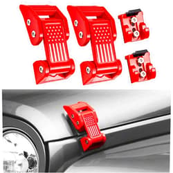 STANVEE Aluminum Hood Latches, Hood Catch Kit Compatible with Jeep Wrangler JK JKU 2007-2018 & Jeep Wrangler JL JLU Gladiator JT 2007-2021, No Drilling Required (red)