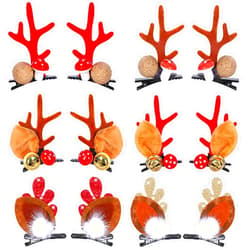 Whaline 6 Pairs Christmas Hair Clips Christmas Reindeer Hair Clips Reindeer Antlers Ears Barrettes Antlers Berries Bells Headdress Deer Horn Barrettes Gifts for Women Girls Christmas Party Headpiece