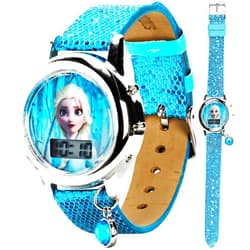 Accutime Disney Frozen 2 Elsa & Anna Kids Digital Watch with Glitter Strap and Stone Charm, Interactive LED Light Show, Easy-Read LCD Screen, Fits Wrists 5.5