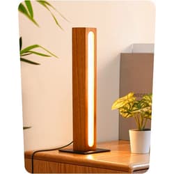 EDISHINE LED Table Lamp, Small Wood Bedside Lamp with 3 Color Temperature, Stepless Dimmable & Memory Function, Touch Control Square Nightstand Lamp for Bedroom, Living Room, One-Step Installation