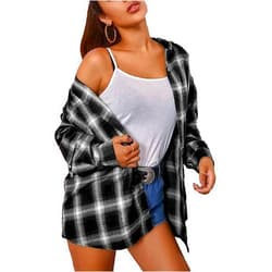 Mingzhu Womens Casual Flannel Plaid Shirts Button Down Long Sleeve Shirts Oversized Buffalo Blouse Tops