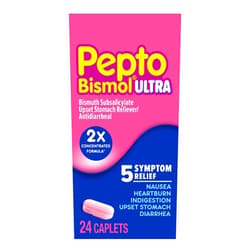 Pepto Bismol Caplets Ultra for Nausea, Heartburn, Indigestion, Upset Stomach, and Diarrhea - 5 Symptom Fast Relief, 24 ct