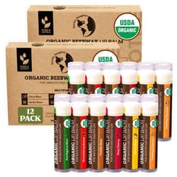 Earth's Daughter USDA Organic Lip Balm 12-Pack (2x 6-Packs) - Fruit Flavors, Beeswax, Coconut Oil, Vitamin E - Best Lip Repair Chapstick for Dry Cracked Lips - Moisturizing Lip Care