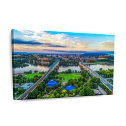 ElephantStock View Of Downtown Chattanooga Wall Art - Horizontal Wrapped Canvas - 1-Piece Living Room Wall Decor - Photographic Canvas Print - Gray and Blue Decor for Wall - 12