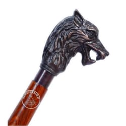 Humaira Nautical Antique Wolf Head Brass Handle Brown Wooden Walking Stick - Wood Cane with Antique Brass Handle - Unique Vintage Look Decorative Gentleman Walking Sticks and Canes Antique Brass