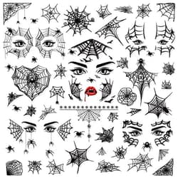 Konsait 65PCS Halloween Spider Face Tattoos Spider Web Spider Net Temporary Tattoos - Face Shoulder Arm Back Tattoos Stickers-Halloween Costume Apparel Cosplay Accessories Party Favor Supplies