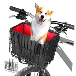 Butifooy Bike Basket, Butifooy Folding Front Bicycle Basket, Detachable Adjustable Height Iron Handlebar Basket with Removable Liner Bag, Waterproof for Carrying Dogs, Pets, Fruit & Grocery