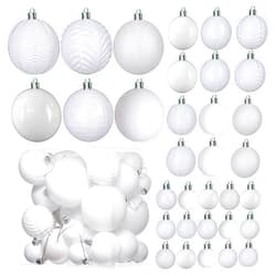 Prextex Christmas Ball Ornaments - White Christmas Ornaments Decorations | 36 pcs Xmas Tree Shatterproof Ornaments with Hanging Loop for Holiday, Wreath and Party Decorations (6 Styles in 3 Sizes)