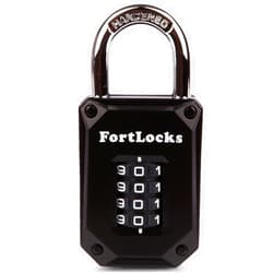 FortLocks Gym Locker Lock - 4 Digit, Heavy Duty, Hardened Stainless Steel, Weatherproof and Outdoor Combination Padlock - Easy to Read Numbers - Resettable and Cut Proof Combo Code - 1 Pack Black