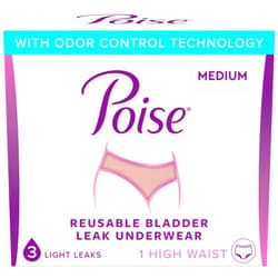 Poise Washable Adult Incontinence Underwear for Women, Reusable, Light Absorbency, Medium, High Waist, Pink, 1 Count