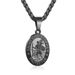 P. BLAKE Oval Saint Christopher/Michael/Joseph/Jude/Virgin Mary/Joseph/Francis/Patrick/Anthony/Benedict/Thomas Necklace for Men Women, Stainless Steel Catholic Patron Pendant with Chain 24 Inches