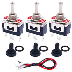 TWTADE 3 Pcs Latching Toggle Rocker Switches 3 Pin 3 Position ON/Off/ON SPDT Heavy Duty 16A 250VAC Spade Terminal Metal Switch with Waterproof Boat Cap + 6.3mm Terminal Wires TEN-1122MZX-B103