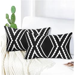 Adabana Outdoor Lumbar Waterproof Pillow Covers Set of 2 Boho Geometric Throw Pillows Cover for Patio Garden 12 x 20 Inch Black and White