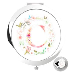 Boutikpro Personalized Gift Initial Compact Mirror w Box for Women Sister Daughter Mom Wife, Floral Monogram Alphabet Silver Small Mirror Ideal Gift on Birthday, Christmas, Graduation (C, Silver)