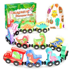 Zeoddler Toys for Toddlers, 11 Magnetic Wooden Dinosaur Train Set, Montessori Toys for Toddlers, Preschool Educational Material for Kids, Birthday Gifts for Boys, Girls
