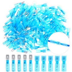 Hilitchi 100Pcs Nylon Heat Shrink Fully Insulated Female Male Spade Wire Electrical Crimp Terminal Quick Wiring Connector (50 Male 50 Female Connectors Blue / 16-14AWG)