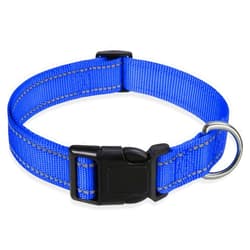 BOOMIBOO Reflective Dog Collar with Buckle Adjustable Safety Nylon Collars for Small Medium Large Dogs, Navy Blue S