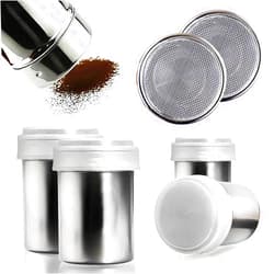 HANSGO 2 Set Powder Sugar Shakers, Stainless Steel Powder Shaker Mesh Shaker Powder Cans for Salt Coffee Cocoa Cinnamon Powder Seasoning Cans with Lid