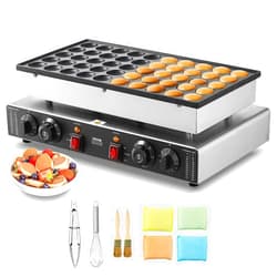 VEVOR Mini Dutch Pancake Maker, 50PCS 43mm Diameter Dorayaki Baker Machine, 1700W Commercial Electric Poffertjes Grill, Non-stick Stainless Steel, Dual Temp & Time Control, for Home Kitchen Restaurant