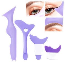 Booge 4 Pcs All In One Eyeliner Stencils Wing Tips + Eyeshadow and Eyeliner Stencils Pad + Silicone eyeshadow baffle, Defined Eyeliner Eyelash Guide Tool for Beginners and Makeup Masters - Purple