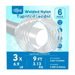 Riverruns Fly Fishing Tapered Leader with Pre-Tied Loop, Clear Nylon Fly Line, 6 Pack, 7.5FT 9FT 12FT 1X 2X 3X 4X 5X 6X 7X for Freshwater Saltwater