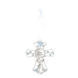 Ganz 4'' Ornate Baby Crib Cross Decor with Ribbon for Hanging (Jesus Loves Me - Blue)