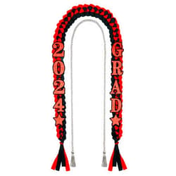 Omoomo 10 Pieces Graduation Ribbon Lei 2024, Handmade Braided Necklace Honor Cord, [2024 Grad] Embroidery Patches for College Graduation Party Decorations (Black and Red, Silver Cord)
