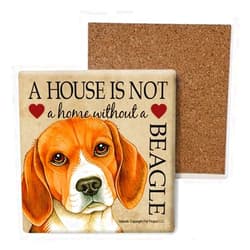 SJT ENTERPRISES, INC. Beagle Absorbent Stone Coasters - Cork-Backed Coasters for Drinks - Beagle Dog Illustration - Artist Tomoyo Pitcher - 4 x 4 inches - Set of 4 (SJT24704)
