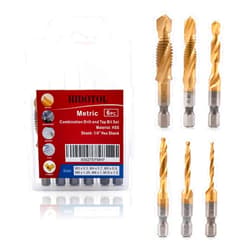 HIDOTOL Titanium Combination Drill and Tap Bits Set, 6 PC Metric Screw Taps, 3-in-1 Bit Tool for Drilling, Tapping and Countersinking