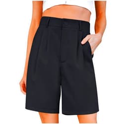 Wkishenl Women's Fashion Blazer Shorts Solid Zipper Button High Waisted Shorts Straight Casual Breathable Pocket Medium Pants