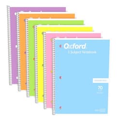 Oxford Spiral Notebook, 1 Subject, College Ruled Paper, 8 x 10-1/2 Inch, Pastel Pink, Orange, Yellow, Green, Blue and Purple, 70 Sheets (63756), Set of 6