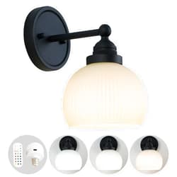 HEQIQEH Vintage Rechargeable Battery Operated Sconce Wall Lighting with Remote Control, Dimmable Ribbed White Glass Shade Wall Mounted Lamp Fixture for Bedroom Vanity Bathroom Living Room