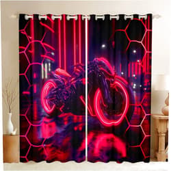 Manfei Cool Motorcycle Window Drapes Block 30%-50% Light,Extreme Sport Dirt Bike Kitchen Window Treatments 42Wx63L Inches,Neon Pink Honeycomb Decor Window Curtains