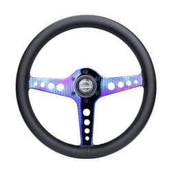 NRG Innovations NRG-ST-034MC-PR Light Weight Gaming Steering Wheel: Driftz- Made with Perforated Leather, Light Weight Composits and NeoChrome Spoke with Holes