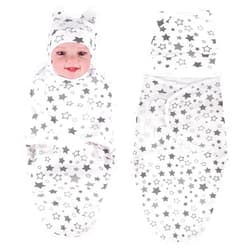 BABESIDE Reborn Baby Doll Swaddle Blanket with Baby Doll Hat for 17-24 Inch Dolls, Baby Doll Blanket and Baby Doll Accessories Set for Newborn Baby Dolls, White & Gray Star Pattern