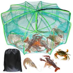 Gefischtter Foldable Fishing Bait Trap 32×10 inch, 8 Holes /10 Holes Folded Fishing Nets for Minnow Crab Shrimp Crawdad Crayfish, Portable Nylon Mesh Net Fishing Equipment