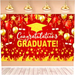 STNFAREBI Congrats Grad Photography Backdrop,70.8 x 43.3 Inch,Background Congratulations Class of 2024 Graduation Party Decorations Photo Booth Props,1pc (Red Gold)