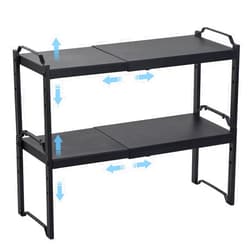 X-cosrack 2 Pack Expandable Cabinet Countertop Shelves, Stackable Shelves Organizers For Kitchen Cabinet Countertop Storage, Adjustable Counter Cupboard Pantry Organizer Shelf Rack Stand, Length:20.5