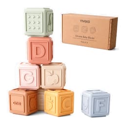 YIVEKO Baby Blocks Toys Stacking for Babies Silicone Soft Building Blocks Teethers Toys Montessori Toys for Babies Education Toys for Toddler Baby 8 PCS-Gentle