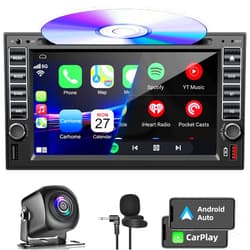 Inexaccessories Double Din Car Stereo with DVD/CD Player, Car Radio with Backup Camera, Voice Control Carplay & Android Auto, Mirrorlink, Bluetooth,USB, Charging Function, AUX in, AM/FM Radio Receiver
