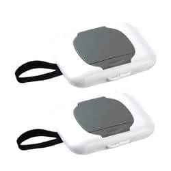 PandaEar 2 Pack Portable Baby Wipes Dispenser | Refillable Wet Wipe Case with Secure Lid and Carrying Strap for Travel, Diaper Bag, Car, and Nursery, 6.5 x 5.1 x 1in