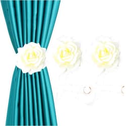 YING CHIC YYC 1Pair Rose Flower Magnetic Curtain Tieback Wedding Curtain Buckle Drapey Holder Girl's Room Decor (Beige)