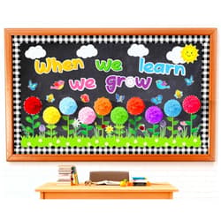ZOIIWA Spring Flowers Bulletin Board Set Decorations for Classroom When We Learn We Grow Bulletin Board with 3D Paper Floral Cutouts for Flower Themed Birthday Party School Classroom Wall Decor Favor