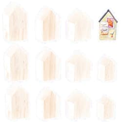 OLYCRAFT 12Pcs 4Sizes Unfinished Wood House Shaped Blocks Arrow Shape Wooden Tray Plates Blank Wooden Cutouts Farmhouse Wood Craft for Home Kitchen Office Shelf Coffee Bar Decor