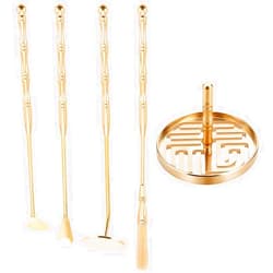 WEBEEDY 5Pcs Incense Making Kit Brass Incense Tool Kit Set- Incense Spoon Incense Press Shovel Brush for Incense Burner Kit Yoga Meditation, Fu Character